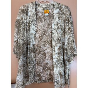 Ruby Rd Womens Gold Palm Leaf Burnout Kimono Wrap Open Front Cardigan Large